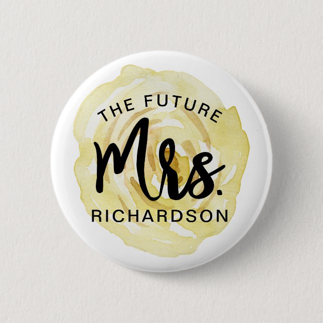 Soft Yellow The Future Mrs. Watercolor Floral Pin (Front)