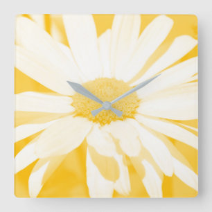 Soft Yellow White Daisy  Square Wall Clock