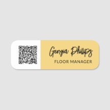 Soft Yellow & White QR Code Brush Script