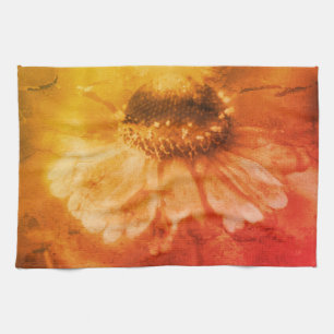 Soft Zinnia Daisy Flower In Sepia Vintage  Tea Towel