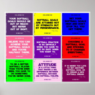 Softball 9 Colour Quote Collage Poster