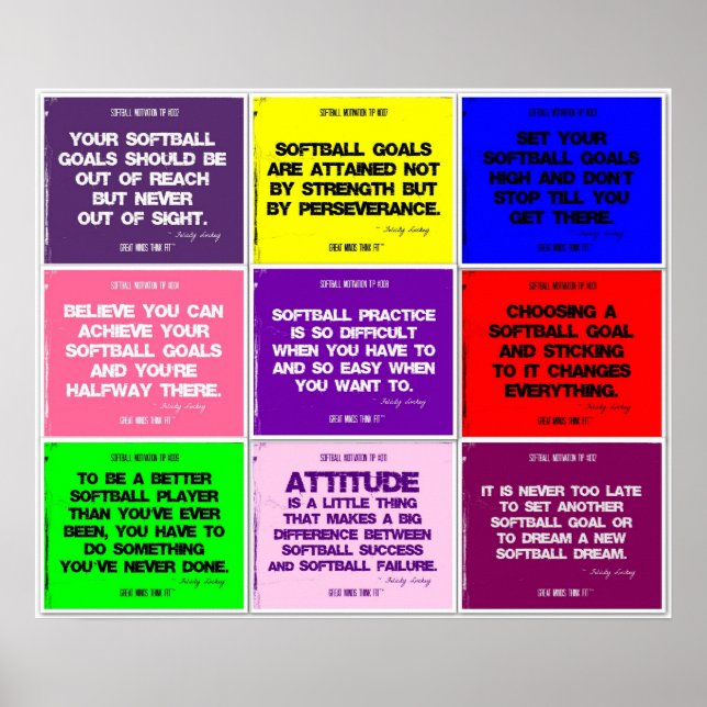 Softball 9 Colour Quote Collage Poster (Front)