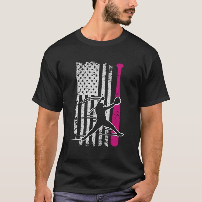 Softball American Flag Girls Gift T-Shirt (Front)