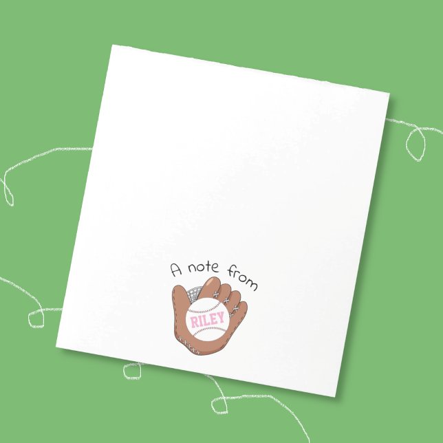 Softball and Mitt Personalised Girl Notepad (Sweet personalized notepad for kid with a baseball doodle art . )