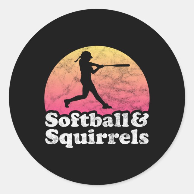 Softball And Squirrels Or Squirrel Classic Round Sticker (Front)