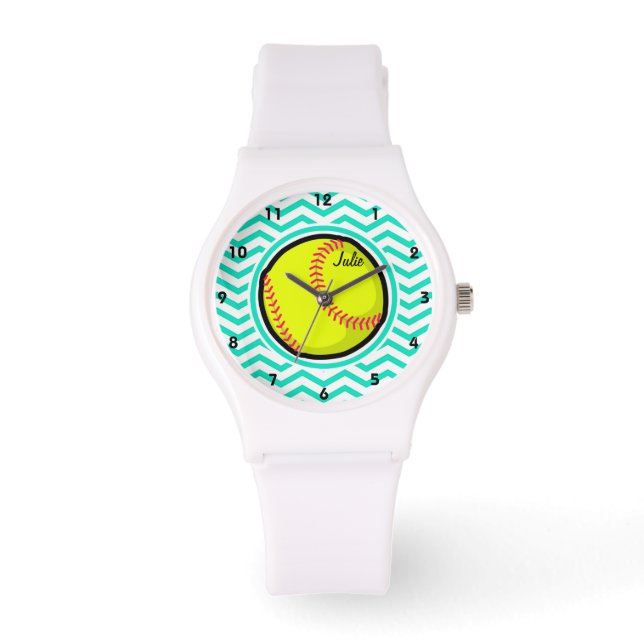 Softball; Aqua Green Chevron Watch (Front)