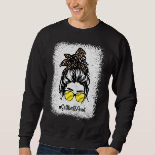 Softball Aunt Messy Hair Bun Leopard Women Mother' Sweatshirt