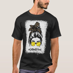 Softball Aunt Messy Hair Bun Leopard Women Mother' T-Shirt