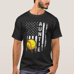 Softball Auntie American Flag Vintage Christmas Xm T-Shirt