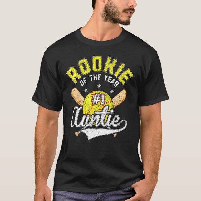 Softball Auntie Rookie Of The Year 1st B day Theme T-Shirt (Front)