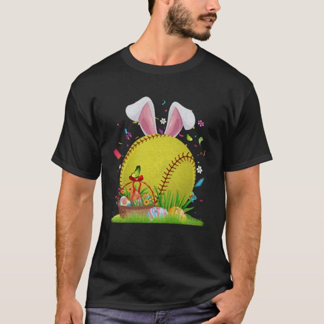 Softball Ball & Bats Bunny Ears Easter Day Boys Ki T-Shirt (Front)