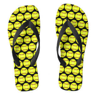 Softball Ball Pattern Black Thongs
