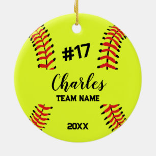 Softball Ball Player Custom Name Number & Team Ceramic Ornament