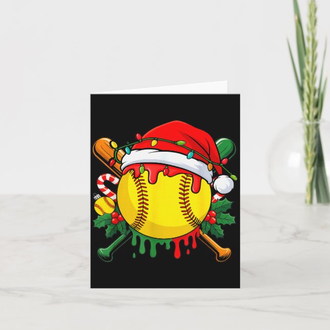 Softball Ball Santa Hat Christmas Softball Drip Xm Card (Front)