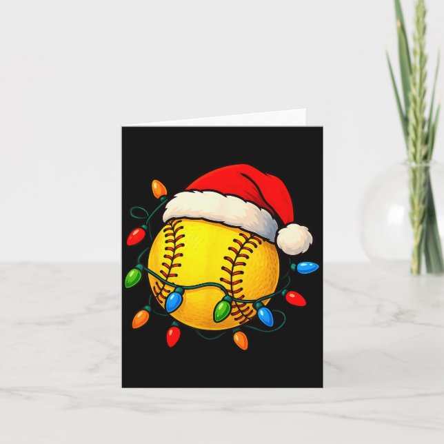 Softball Ball Santa Hat Christmas Softball Xmas Li Card (Front)