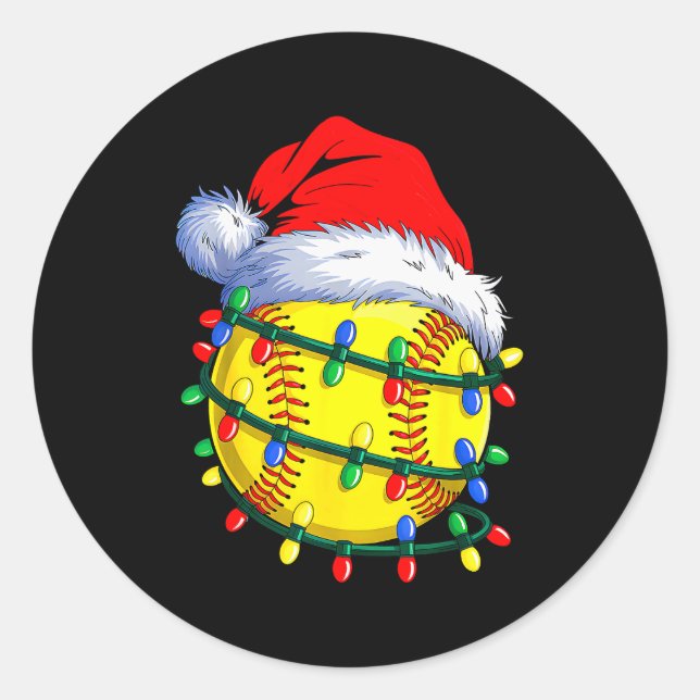 Softball Ball Santa Hat Christmas Softball Xmas Li Classic Round Sticker (Front)