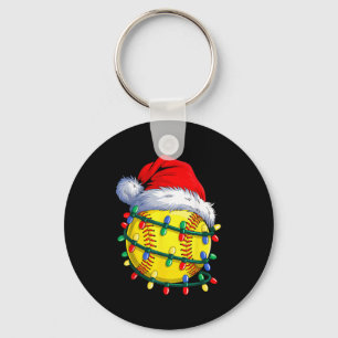 Softball Ball Santa Hat Christmas Softball Xmas Li Key Ring