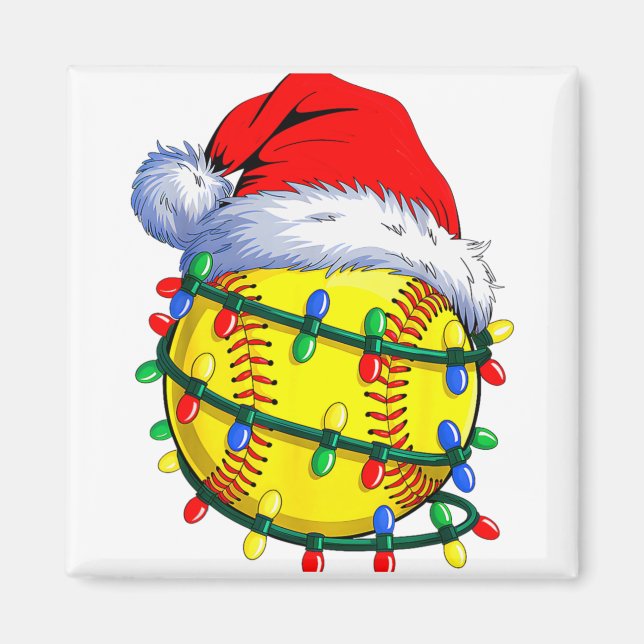 Softball Ball Santa Hat Christmas Softball Xmas Li Magnet (Front)