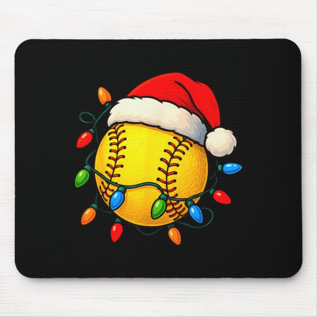 Softball Ball Santa Hat Christmas Softball Xmas Li Mouse Pad (Front)