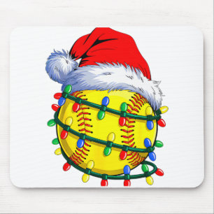 Softball Ball Santa Hat Christmas Softball Xmas Li Mouse Pad
