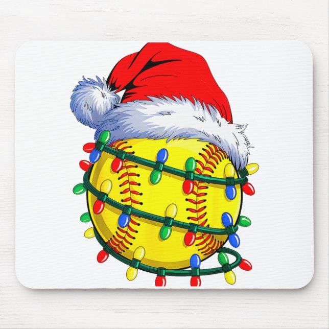 Softball Ball Santa Hat Christmas Softball Xmas Li Mouse Pad (Front)