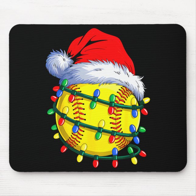 Softball Ball Santa Hat Christmas Softball Xmas Li Mouse Pad (Front)