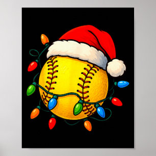 Softball Ball Santa Hat Christmas Softball Xmas Li Poster