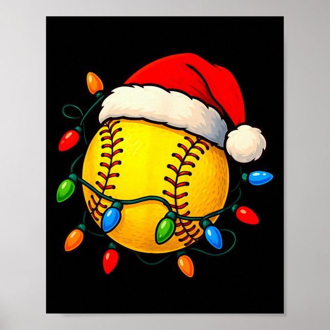 Softball Ball Santa Hat Christmas Softball Xmas Li Poster (Front)