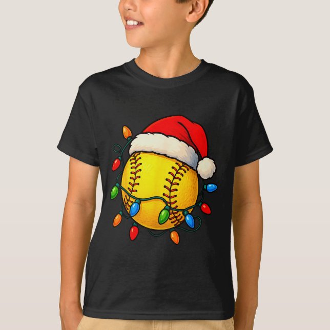 Softball Ball Santa Hat Christmas Softball Xmas Li T-Shirt (Front)