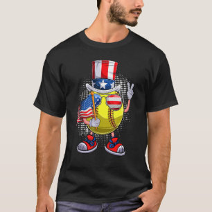 Softball Ball Uncle Sam Hat American Flag 4th Of J T-Shirt