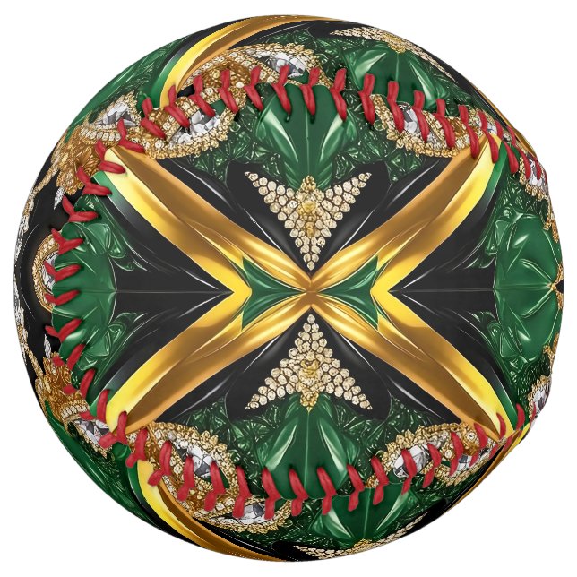 Softball ball with Jamaican Colours Design (Front Left)