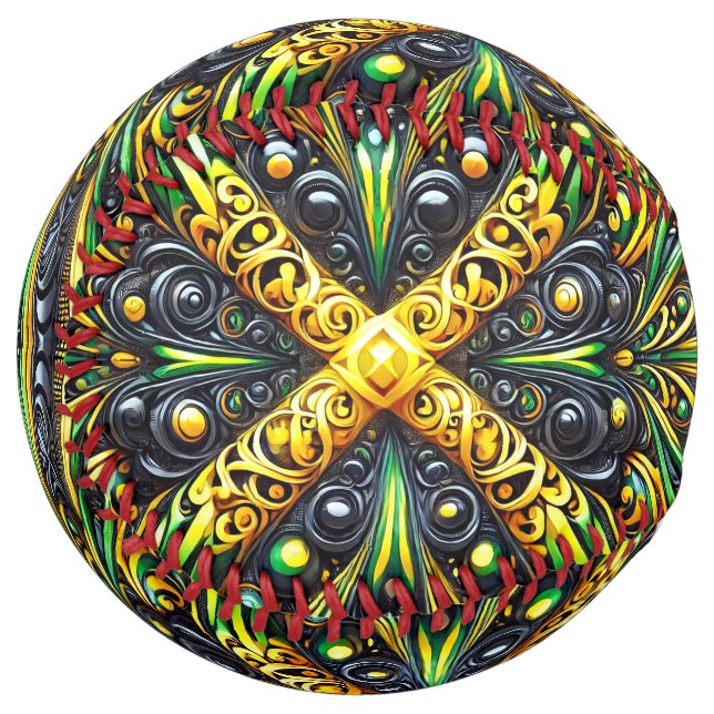 Softball ball with Jamaican Colours Design (Front Left)