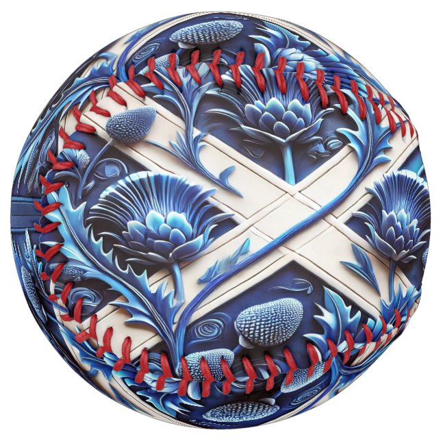 Softball ball with Scottish Thistles Design (Front Left)