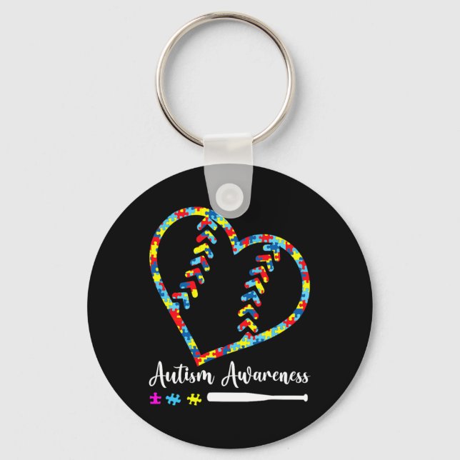 Softball Baseball Autism Awareness Premium Key Ring (Front)