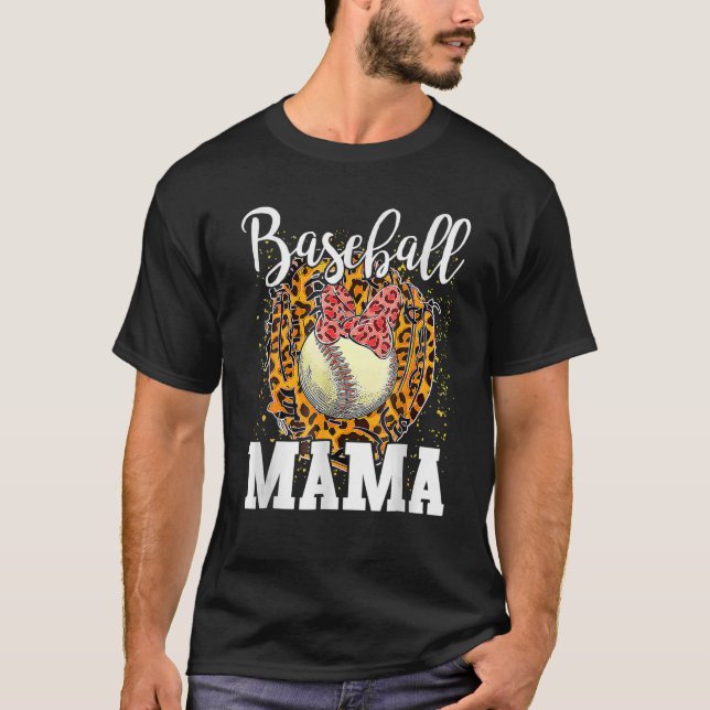Softball Baseball Mama Leopard Teeball Mum Gift Mo T-Shirt (Front)