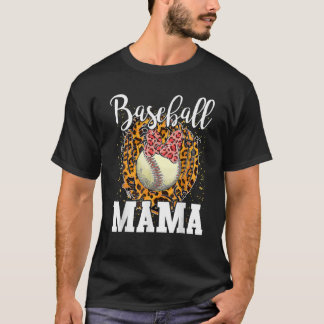 Softball Baseball Mama Leopard Teeball Mum Mother' T-Shirt
