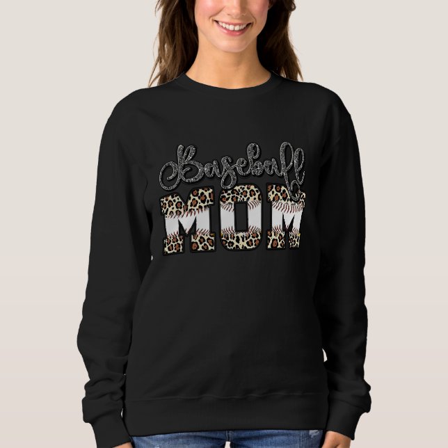 Softball Baseball Mom Leopard Mother's Day Sweatshirt (Front)