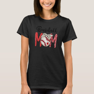 Softball Baseball Mum Leopard Mama Women Mother's T-Shirt