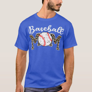 Softball Baseball Mum Leopard Mothers Day T-Shirt
