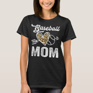 Softball Baseball Mum Leopard Women Mother's Day 2 T-Shirt