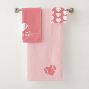 Softball Baseball Personalised Pink Girly  Bath Towel Set