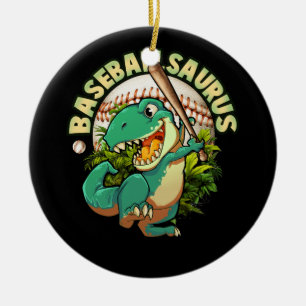 Softball Baseball Playing Dinosaurus Sport Batter  Ceramic Ornament