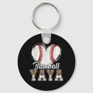 Softball Baseball Yaya Heart Leopard Print Mothers Key Ring