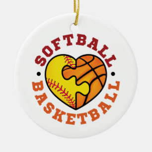Softball Basketball Heart Ceramic Ornament