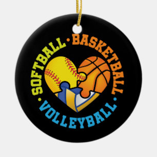 Softball Basketball Volleyball Heart Ceramic Ornament