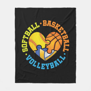 Softball Basketball Volleyball Heart Fleece Blanket