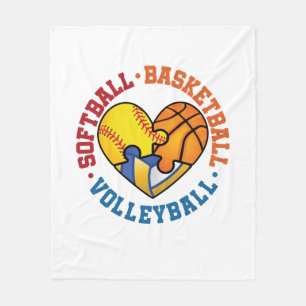 Softball Basketball Volleyball Heart Three Sports Fleece Blanket
