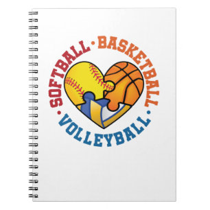 Softball Basketball Volleyball Heart Three Sports Notebook