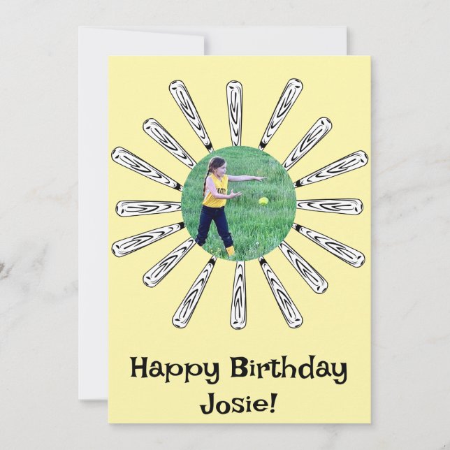 Softball Bat Flower Happy Birthday Card (Front)