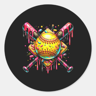 Softball Bat Ice Cream Dripping With Sprinkles  Classic Round Sticker